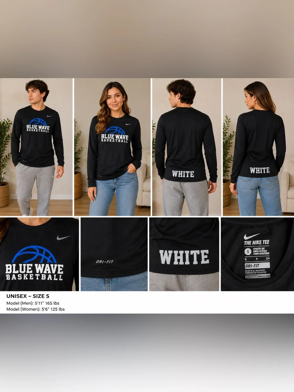 Nike Dri-FIT Blue Wave Basketball Long Sleeve Shirt Black Unisex Size S